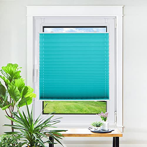 Homland Plissee ohne Bohren Klemmfix Türkis 120 x 100 cm(LxB), Plissees für Fenster und Tür, Jalousie Easyfix Plisseerollo mit Klemmträger Sonnenschutz und Sichtschutz lichtdurchlässig Rollo