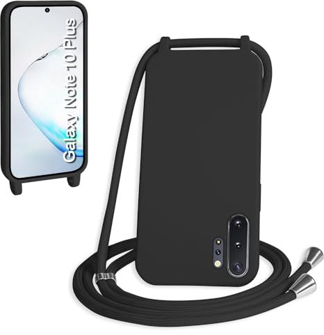 WenBaby Handykette für Samsung Galaxy Note 10 Plus Hülle mit Band,Handyhülle mit Schnur zum Umhängen Silikon Seil Necklace Schutzhülle mit Kordel Tasche Case TPU Bumper - Schwarz