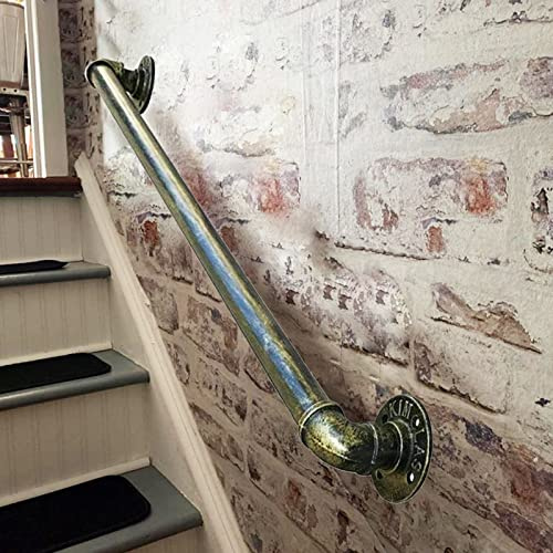 BYBDOG Handrails for Stairs - 3m/3.6m/4m/5.2m - Gold-copper/Bronze Outdoor Grab Rail Indoor Railing Banister | Metal Wrought Iron Brackets | Wall Mounted Anti-Skid Safety Hand Rail