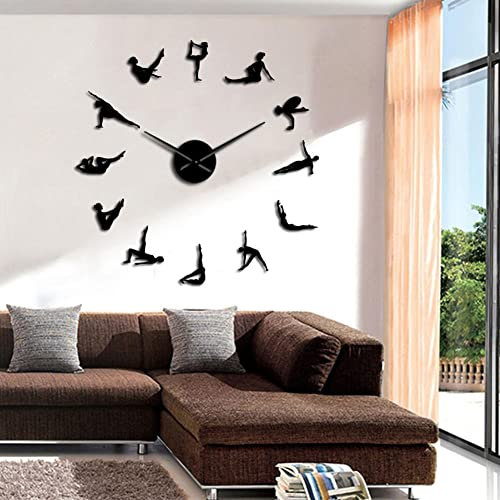 Orologio Da Parete Silenzioso Preciso Fai Da Te, Yoga Poses Orologio Da Parete Gigante Fai Da Te,Orologio Parete Moderno Decorazione, Grande Orologio Da Parete 3D Adesivo Home Office Decor Regalo ( Co