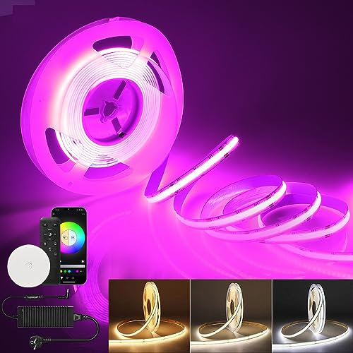 GEYUEYA Home COB LED Streifen WiFi 5M RGB+CCT Kit 4200LED Timing APP Steuerung 24V Flexibel für Küche Schlafzimmer Schrank, kompatibel mit Alexa/Google Home