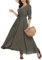 VOGMATE Femme Ete Robe Longue Col en V Élegante Taille Haute 3/4 Manches Robe Boheme Plage Maxi Robes Fluide Décontractées Vert Olive L