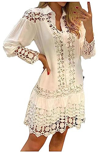 AMhomely Womens Dresses Summer Vintage Round Neck Loose Short Sleeve Swing Sundress Ladies Boho High Waist Tunic Dress Ruffle Layered Dress Bridesmaid Dresses Soft White
