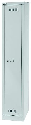 BISLEY Garderobenschrank MonoBloc abschließbar mit Belüftungsschlitzen, Hutboden, Handtuchhalter, Kleiderstange & 3 Haken - Spind mit Schloss - 1 Abteil, Farbe: lichtgrau