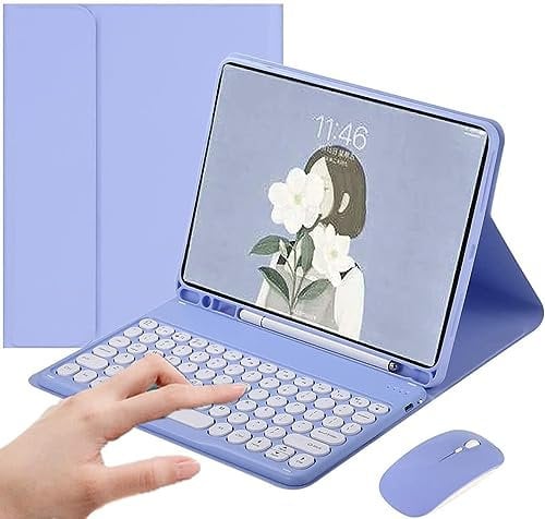 Keyboard Case for Samsung Galaxy Tab S9 FE/S9 2023 with Mouse,Smart Soft Case with Bluetooth Keyboard,Detachable Wireless Keyboard Tablet Cover with Pencil Holder (Tab S9 FE/S9, Purple)