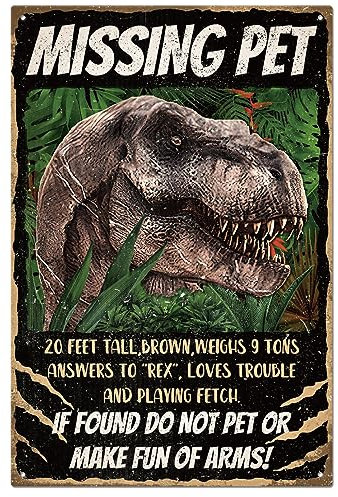 GLOBLELAND Vintage-Metall-Blechschild Lustiger Retro-Dinosaurier Metall-Wanddekoration Dekoratives Blechschild Kunsttafel Poster 8 x 12 Zoll/20x30 cm Für Zuhause Küche Bar Club-Dekoration