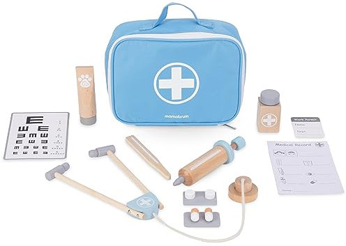 Mamabrum, kleines Arztset aus Holz, Arzttasche, Sehtestkarte, 4 Arten von Medikamenten, Thermometer, Stethoskop, Rezepte, Arztabzeichen doktor Set Kinder