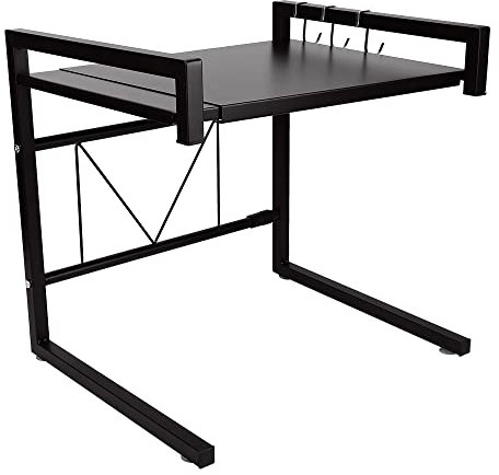 MAYMA Extensible Support Micro Onde en Métal, Hauteur Réglable, Étagère de Rangement pour Cuisine, Titulaire d'épice avec 3 Crochets, Charge maximale 25 kg(40-65cm)
