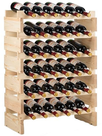 GYMAX Cantinetta Vino, Legno di Pino, per 36 Bottiglie, 6 Ripiani, Portabottiglie di Vino da Terra, per Cantina, Sala da Pranzo, Ristorante, Bar, Naturale (63 x 28 x 85 cm)