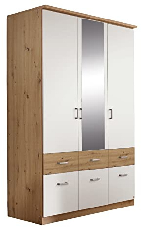 Home4You Kleiderschrank - Alpinweiß - Artisan Eiche Dekor - 136 x 199 cm - 3 Türen