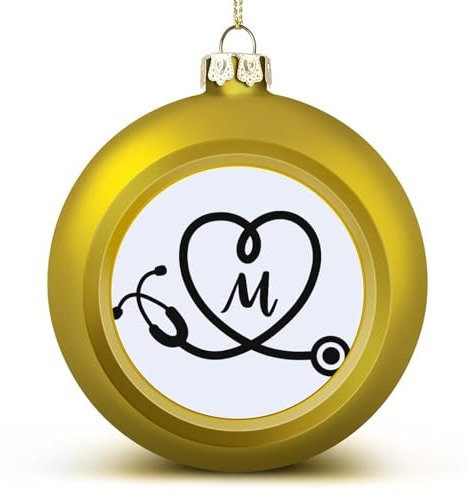 Goldene Weihnachtskugel-Ornamente, Arzt-Stethoskop-Buchstabe, Initiale M, Kugel-Ornament für Weihnachtsbaum-Anhänger, Neujahr, saisonale Feiertagsdekoration, Weihnachts-Andenken, Hochzeitsgeschenke