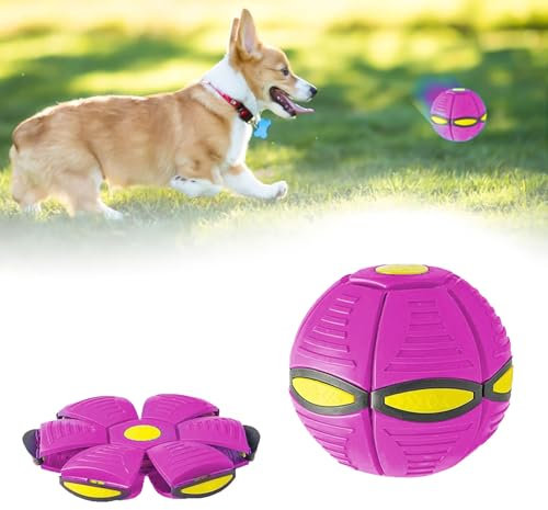 Pet Fliegende Scheibe Ball, Fliegende Frisbee Ball Für Hunde, Bälle Für Hunde, Frisbee Ball Für Haustiere, Verformbare Hundespielzeug, Pet Magische Fliegende Scheibe Ball (Rosa Rot)