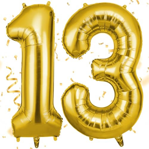 OFFCUP Gold Luftballon 13, Folienballon Zahl 13, 40 Zoll 13. Geburtstag Helium Ballons Zahlen 13 Luftballon Gold Zahlenballon Gold Ballon 13 Geburtstagsdeko