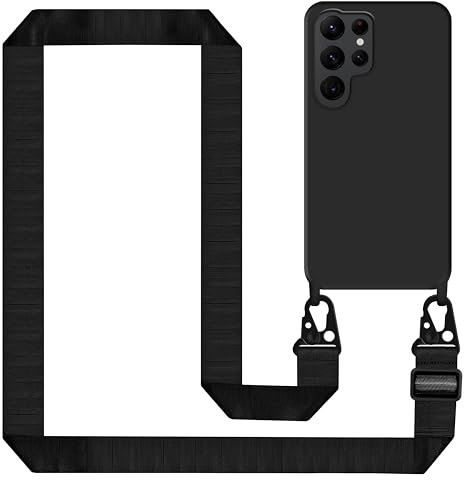 Handyband für Samsung Galaxy S24 Ultra 5G Hülle mit Band, Handyhülle Samsung Galaxy S24 Ultra Silikon mit Kette Stoßfest Schutzhülle mit Weichem Mikrofaser-Innenfutter, Kordel zum Umhängen, Schwarz