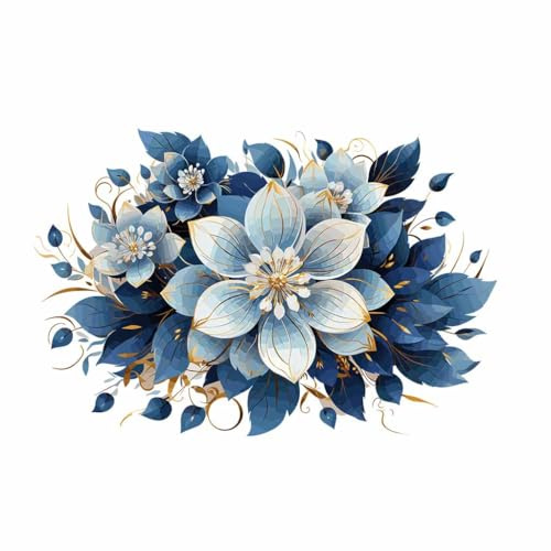 Winhappyhome Wandaufkleber, blaue Blume mit goldfarbener Farbe, Aufkleber für Schlafzimmer, Wohnzimmer, Kinderzimmer, Dekoration, Heimdekoration #2