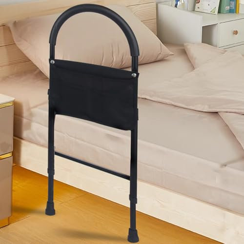 Joliling Safety Bed Rail, Mobility Aid with Legs & Storage Pocket Adjustable in height Bed Assist Bar Fall Prevention Stability Bed Guard Fits Adults, Senior, Handicap, Disabled