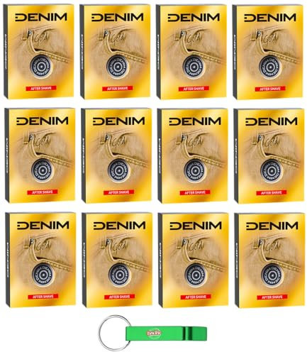 12 x DENIM Classic After Shave Gold, After Shave Perfekt, um die Haut frisch zu halten, 100 ml + Schlüsselanhänger von Beni Culinari