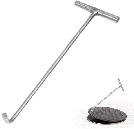 Water Meter Key,Manhole Hook, 15x5.9 Heavy-Duty Stainless Steel Manhole Cover Hook, Non Slip Manhole Cover Lifter with Thick Handle for Drain Grate, Roll-Up Door
