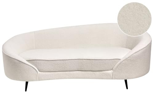 Beliani 2er Sofa Bouclé weiß gebogen oval mit schwarzen Metallbeinen Retro Glam Savar