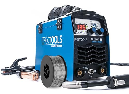 Fülldraht Schweißgerät ohne Gas IPOTOOLS Flux-135-135 A FLUX Inverter Schweißgerät ohne Gas für Schweissgerät Fülldraht 0.8mm oder 1.0mm mit MMA/IGBT / 230V / 7 Jahre Garantie