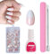 ZAHRVIA Kit De Faux Ongles, Faux Ongles Naturels Roses Dégradés Avec Colle, Faux Ongles Acryliques en Amande à Bouts Roses, 120Pcs Glossy Full Cover Nails for Women Girls (Gradient Short Almond)