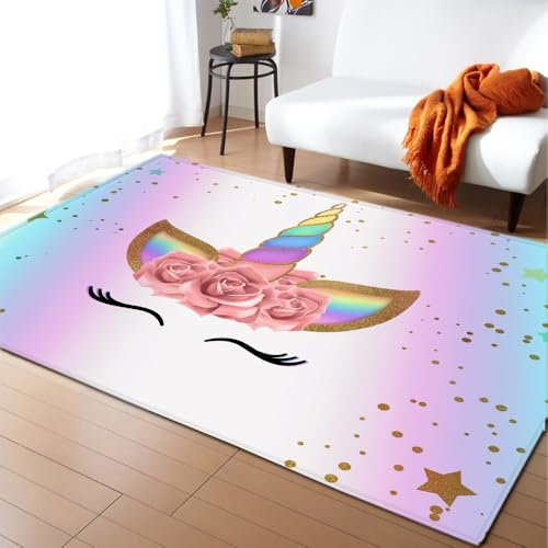 Fußmatte Goldenes Abstraktes Einhorn Fussmatte Aussen Polyester Fussmatte Innen Fußmatte Außen rutschfest Schmutzfangmatte Verdicken Teppich Wohnzimmer Waschbar Fußmatte Innen Fußabtreter 100x150cm