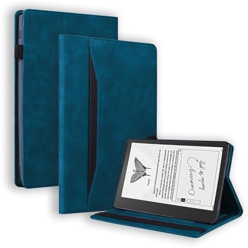 LMFULM® Étui pour Kindle Scribe 2022-2024 (10,2 Pouces) PU Cuir Poche Cas Flip Coque Protection avec Veille/Sommeil Portefeuille Style Stand Housse Case Bleu