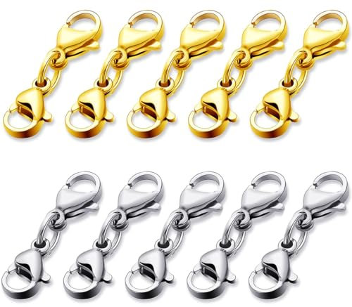 4 pcs moschettoni per borse, chiusure per braccialetti, ganci portachiavi, estensori a doppia chiusura a moschettone, in acciaio inox, con doppio artiglio, per DIY bracciali e collane