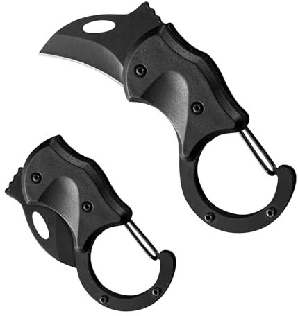 Makloee Small Stainless Steel Keychain, 2-in-1 Multi-Function Tool Portable Foldable Keyring Cool Carabiner Key Chain Pocket Keychain for Camping Hiking Fishing and Outdoor (1PC Black)