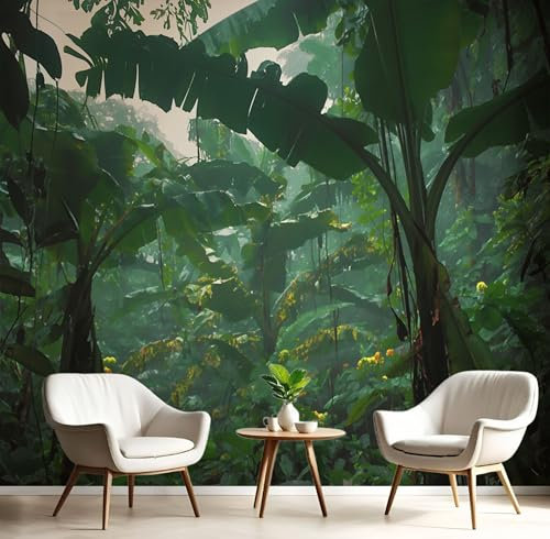 Fototapete 3D Effekt Tapete, Regenwaldpflanzen Urwald Tapeten Seidetapete Wandbilder, Schlafzimmer Wanddeko Wohnzimmer 300×210 CM (W×H) Tapete Wanddeko Wandbilder