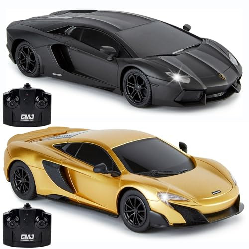 CMJ RC CARS 1:24 Twin Pack: McLaren 765LT Gold & Lamborghini Aventador Schwarz – Ultimatives Rennset für Kinder & Erwachsene