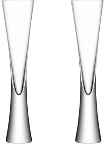 Olive Falls Celeste Champagne Flutes and Cleaning Brush - Handmade Mouth Blown Lead-Free Crystal, Set of 2 Champagne Glasses, Stylish, Durable & Sleek Design of Wine Glasses for Celebrations. (2)