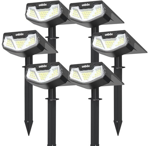 UNBON 6 Pezzi Faretti Solari a LED da Esterno, Lampade Luci Solari da Giardino Potenti 3 Modalità 32 LED IP65 Impermeabile Faretto Solare da Giardino per Cortile Vialetto Piante Alberi Bianco Freddo