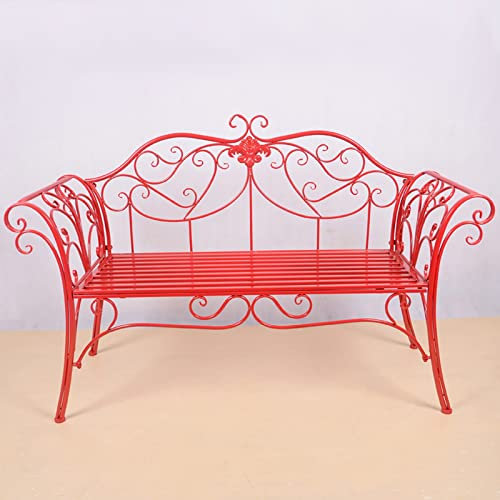 Metall Outdoor Bank mit gebogener Rückenlehne und Armlehne 2-Sitzer Gartenbank in Rot Einfache Montage