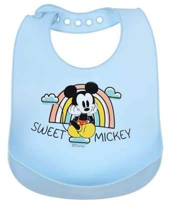 CARTOON Baberos de silicona con bolsillo recogemigas babero con cierre ajustable 30 x 23 cm, Mickey Mouse, 30 x 23 cm