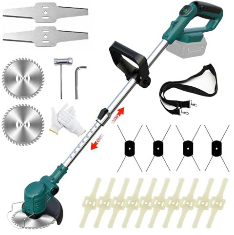 Rasentrimmer mit Akku, Akku Rasentrimmer für Makita-Akkus mit 4 Klingentypen 4-in-1 Freischneider Akku Rasentrimmer Elektrisch, 90° Schwenkbarer Kopf für Rasen Garten (ohne Akku, ohne Ladegerät)