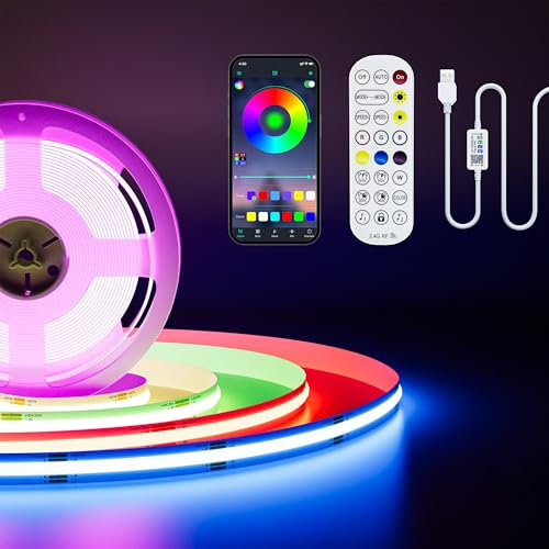 PAUTIX RGB LED Streifen Licht USB 5V 2M,Dimmbar Farbe Wechselnd COB LED Strip mit Bluetooth Smart App Kontroller,Flexibel USB RGB LED Band mit Musik Modus für TV,Party DIY Dekoration