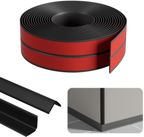 Plinthes murales autocollantes, 2 cm x 2 cm x 12 m, plinthe d’angle autocollante, PVC Flexible plinthe souple noire, protection des bords auto-adhésive, plinthe d’angle flexible autocollante pour