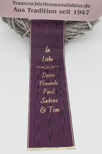 Trauerschleife, Kranzschleife, Grabschleife für einen Trauerkranz (Malve, 10 cm für einen Strauß)