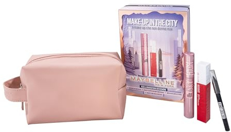 Maybelline New York Make Up in The City Geschenkset Weihnachten Mascara Sky High + Lippenstift Pioneer 20 + Kajalstift + Beauty Case