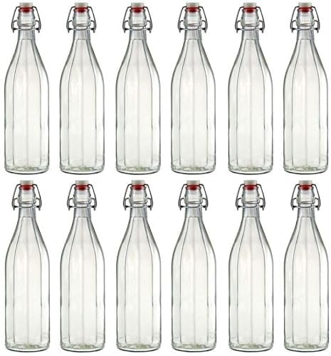 Flaschenland - 12er Set 1000ml Glasflaschen mit Bügelverschluss, einzigartiges Design, luftdichte Bügelflaschen für Limonade, Saft, Likör, Wasser, Öl zu Hause oder in Cafés und Bars | Made in Germany