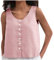 Ladies Cotton Linen Tank Tops Solid Summer Sleeveless Tshirt Button Up Vest Shirt Round-Neck Loose Tanks Casual Basic Tops for Women UK Sale Pink