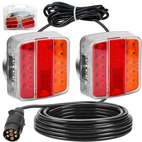 DARKGUARD Pilotos Remolque Magneticas Led con 7.5m Cable y Enchufe de Remolque 7 Polos 12V 24V Kit Faros Led Remolque Iman con Caja Portátil 5 Functions IP67 Impermeable ECE Homologados