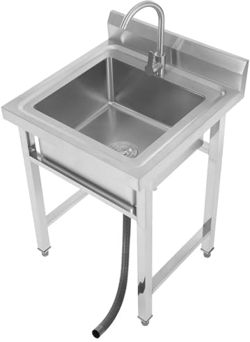 Handwaschbecken, Gastro Waschbecken Edelstahl, KüChe Waschtisch Camping Esszimmer KüChenspüLe EinzelspüLe Mobiles CampingküChe, für Außen, Innen, Küche, Restaurant, Bar