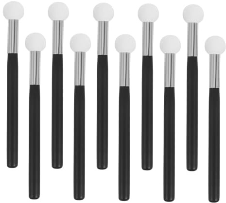 FONDOTIN Lot de 10 Pinceaux Correcteurs à Tête Ronde Petite Taille, Applicateurs Mousse pour Maquillage Visage, Femmes, Retouches Fond de Teint et Anti-imperfections, Manche Noir Compact