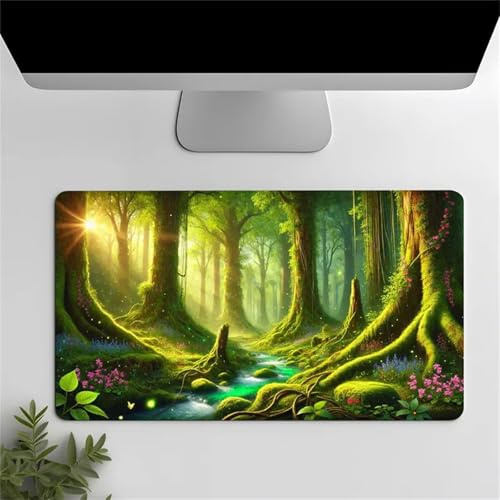 Yoonqun Sunlit Grove River Large Gaming Mouse Pad 600x400x2 mm Long Computer Keyboard Mousepad XXL Mouse Mat Washable with Slip Rubber Base Desk Pad for PC, Laptop, Office