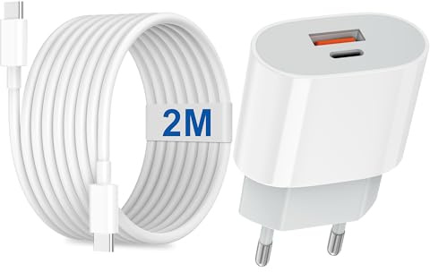 Chargeur USB C Rapide pour Apple iPhone 17/17 Pro/17 Air/17 Pro Max/16/16e/16 Plus/16 Pro/16 Pro Max/15/iPad, Tablette, 20W PD+QC Multiple Prise Secteur USB Type C Adaptateur avec 2M USBC Cable