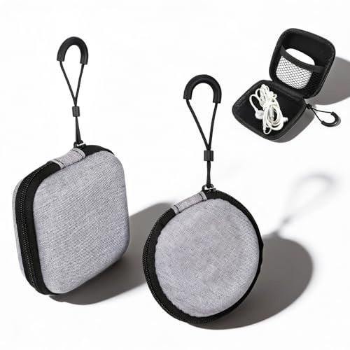 Sorcristy 2 PCS Portable Earphone Cases, Headphone Storage Bags, Multi-functional Earbud Wired Headphone Case with Finger Strap Mini Earbuds Pouch for Wireless & Wired Earphones Headphones USB Cable