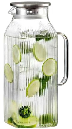 Jarra con Tapa | Recipiente de 2 litros transparente grande y grueso con asa - Botellas de vidrio para zumo | Para, reuniones familiares, picnic verano, bebidas