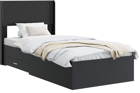 vidaXL Bettgestell mit Stauraum und Kopfteil Schwarz 75 x 190 cm, Moderner rechteckiger Bettrahmen, stylisches Möbel, platzsparender Stauraum, Lattenrost-Design für Schlafzimmer